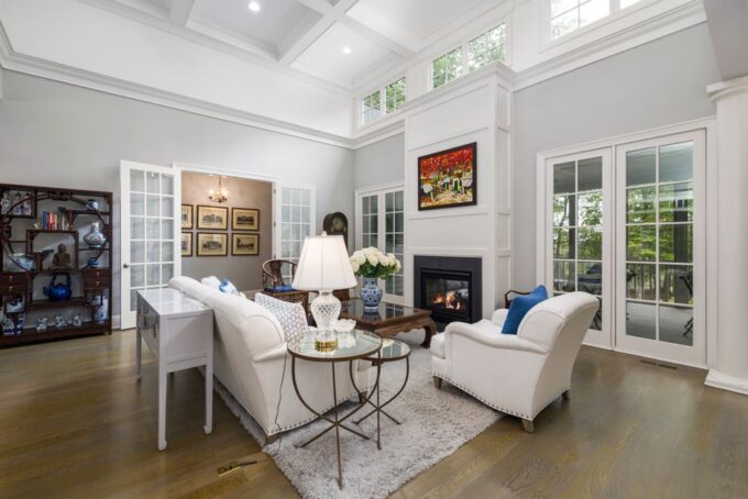 Beautifully staged, bright and airy living room with modern furniture and plenty of natural light, creating a feeling of p...